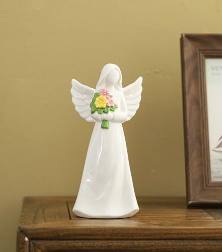 ADAVAS.Y&G Lighted Angel Figurine with Flowers – Ceramic Angel Night Light – LED Memorial Angel Statue – Christian Gift for Women, Mom, Grandma, Sympathy or Mother’s Day - color: Green