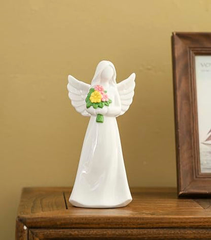 ADAVAS.Y&G Lighted Angel Figurine with Flowers – Ceramic Angel Night Light – LED Memorial Angel Statue – Christian Gift for Women, Mom, Grandma, Sympathy or Mother’s Day - color: Green
