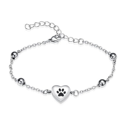shajwo Pet Cremation Jewelry Paw Print Heart Urn Bracelet for Ashes - color: Silver