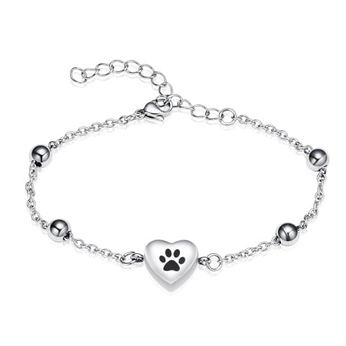 shajwo Pet Cremation Jewelry Paw Print Heart Urn Bracelet for Ashes - color: Silver