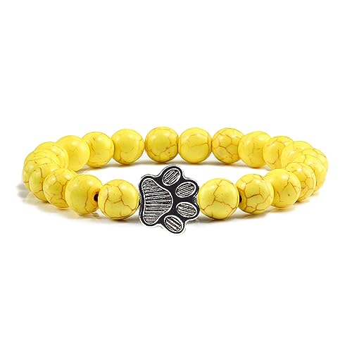 POYAMUSE Lovely Pet Paw Turquoise Beaded Strand Bracelet for Women Men Pet Memorial Jewelry, Cute Dog Cat Paw, Colorful Turquoise Beads - color: yellow
