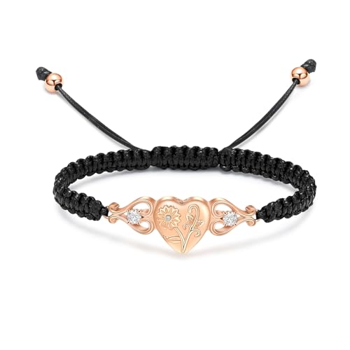 constantlife Double Heart Cremation Bracelet for Ashes for Women Stainless Steel Pendant Urn Memorial Jewelry Loved Ones Human Pet Funeral Keepsake Gift - color: Sunflower-Rose Gold