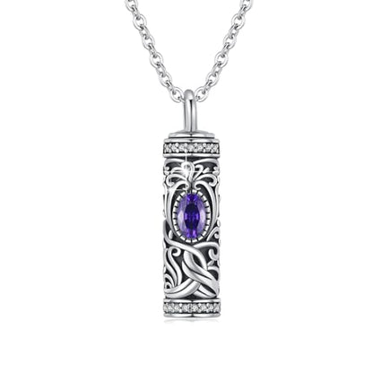 Urn Necklace for Ashes Cremation Jewelry 925 Sterling Silver Ashes Pendant Necklace Memorial Jewelry Gifts for Women Men Girls Boys - style: Tree of life-B-February-Amethyst
