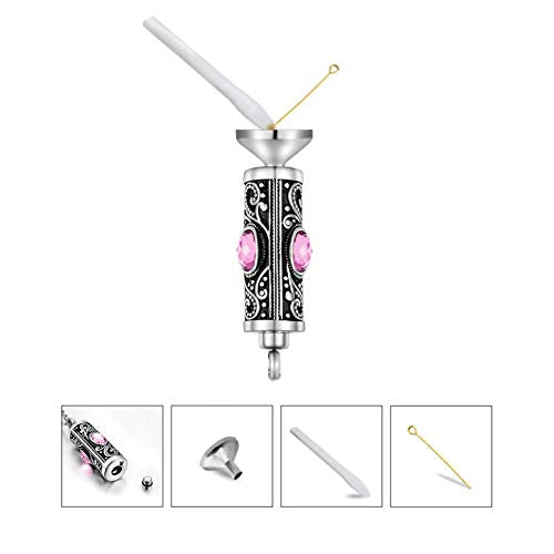 XIUDA Crystal Cremation Urn Necklace for Ashes Keepsake Stainless Steel Memorial Pendant with Flower - color: Light Purple