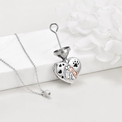 Dog/Turtle/Cross/Lotus/Tree of Life Urn Necklace for Ashes Heart Cremation Paw Pendant Jewelry Dogs Lover Memorial Gifts for Women - color: Silver-Dog Cremation Jewelry