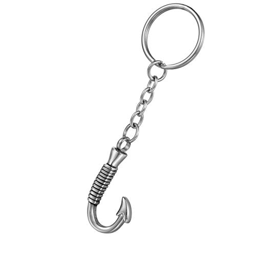 Cremation Jewelry Fishhook Memorial Keepsake Ashes Keychain Holder Urn Pendant with Fill Kit - color: Silver-black