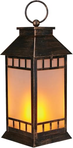 18" Solar Lanterns Outdoor Waterproof Flickering Flame Bronze - color: Antique Bronze