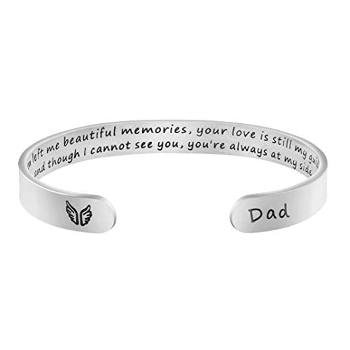 Memorial Gifts for Loss of Mom Dad In Memory of Jewelry Sympathy Bracelet | Bereavement Cuff Secret Message Engraved Grief Gifts for Women - style: Dad Memorial Gift- You left me beautiful memories
