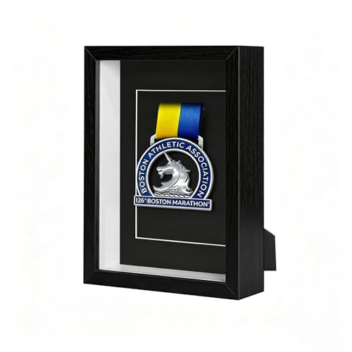Medal Display Box, 5x7 Inch Shadow Box Frame with HD Glass Panels, Medal Organizer for Hanging or Desktop in Marathons, Swimming, Learning and Military Affairs (Black, 1 Pack) - size: 1 Pack