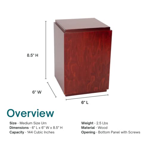 Valley View Medium Wood Urn - Burlwood/Cherry Finish, Wooden Urn for Ashes, Medium Sized Cremation Urn