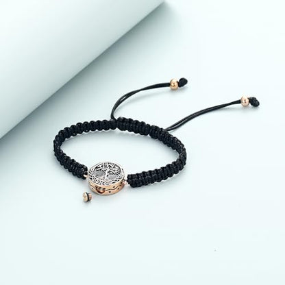 shajwo Cremation Jewelry Tree of Life Urn Bracelet for Ashes for Women Men Adjustable Memorial Keepsake Rope Bracelet - color: Rose Gold