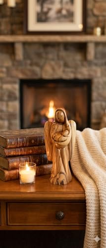 Zuluf 5.5" Hand-Carved Olive Wood Angel Statue Holding Baby - Authentic Holy Land Guardian Angel Figurine - Religious Gift for Baptism, New Mother, Expecting Mom & Christening - Bethlehem Wood - color: 5.5" Angel Holding Baby