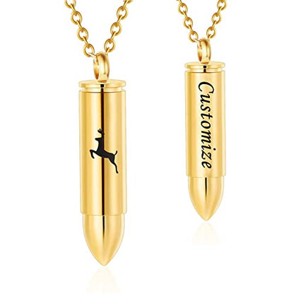 SIYUU Bullet Cremation Jewelry for Ashes Vial Deer Engraved Urn Necklace Stainless Steel Ash Container Keepsake Pendant Memorial Jewelry for Men Women - color: Customize