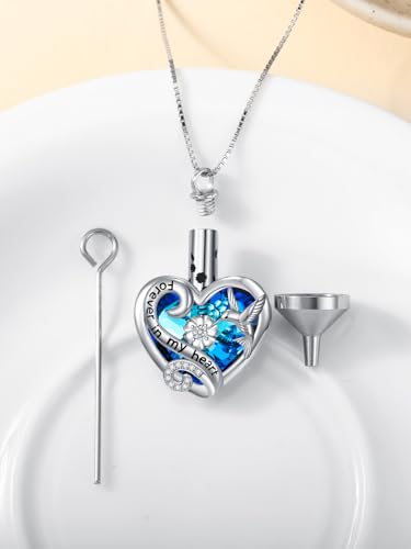 WINNICACA Silver Cremation Urn Necklaces for Ashes of Loved Ones - style: Hummingbird Urn Necklace