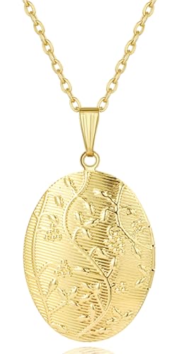 YOUFENG Love Heart Flower Locket Necklace that Holds Pictures Photo Locket Birthday Gifts - style: Flower Golden