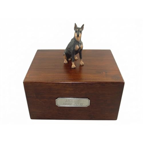 Conversation Concepts Beautiful Paulownia Large Wooden Urn with Black Doberman Pincher Figurine & Personalized Pewter Engraving - color: Black Doberman Pincher "Pewter Plate"