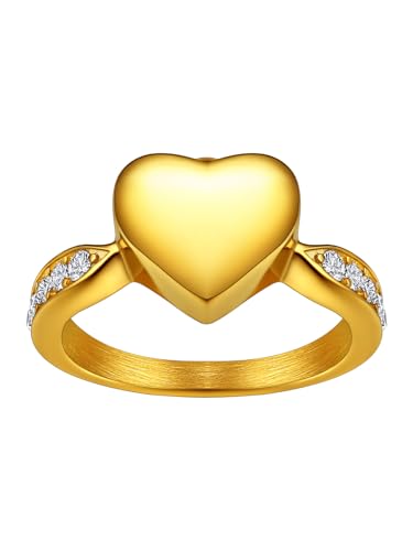 Richsteel Stainless Steel Heart/Claddagh Cremation Urn Ring for Ashes - color: 02-Gold-Heart