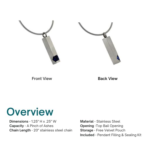 Pillar with Blue Gemstone Cremation Jewelry, Stainless Steel Jewelry, Cremation Jewelry for Ashes - color: Blue Gemstone