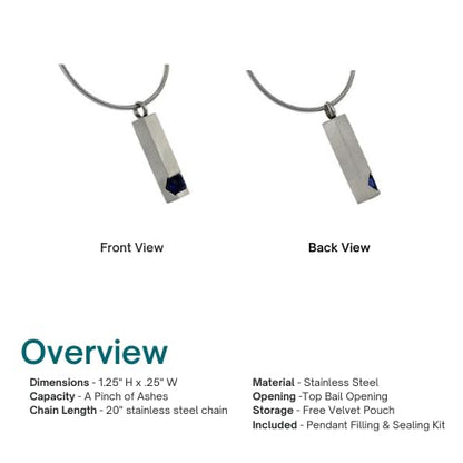 Pillar with Blue Gemstone Cremation Jewelry, Stainless Steel Jewelry, Cremation Jewelry for Ashes - color: Blue Gemstone