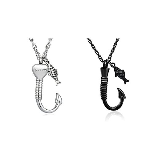Gredstar Fishing in Heaven Cremation Jewelry & Fishin hook Cremation Urn Necklace for Ashes