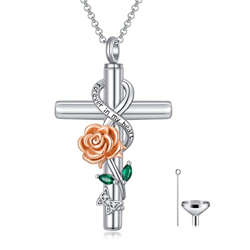 Cross Urn Necklaces for Ashes Sterling Silve 12 Month Birth Flower Cremation Jewelry for Ashes Urn Pendant Keepsake Memorial Pendant Necklace for Ashes for Human Women Pet - color: 06-June-Rose, style: Non-personalized