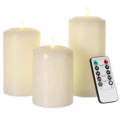 ANGELLOONG Flameless Pillar Candles with Remote, Real Wax Electric Candles - color: Ivory White(Concave top)