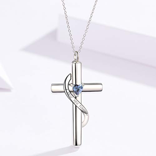 SOULMEET Cremation Jewelry for Ashes, Sterling Silver Urn Necklace for Ashes Women Men, Cherish Memories Cremation Jewelry to Keep Someone Near to You - color: E-White Gold Blue Cross