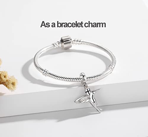 S925 Sterling Silver Urn Charm for Ashes for Women fit Pandora Bracelet and Necklace Jewelry, Memorial Keepsake Gifts Jewelry - style: hummingbird design