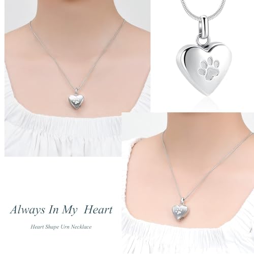 zeqingjw Pet Cremation Jewelry for Ashes Pendant Paw Print Pet Heart Urn Necklace Memorial Keepsake Jewelry for Pet/Dog's/Cat's Ashes - color: Heart-Custom Photo