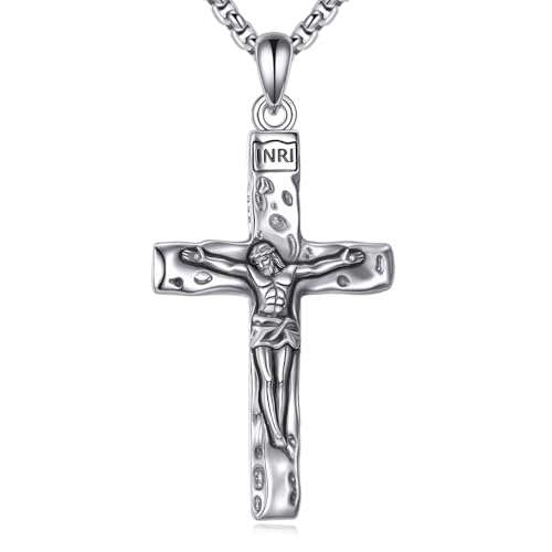 925 Sterling Silver Cross Necklace for Men & Women Crucifix Jesus/Cross Pendant with 22"+2" Stainless Steel Chain Jewelry Gift for Christmas, Father's Day, Mother's Day, Birthday-Gift Box Included - style: B01 Crucifix