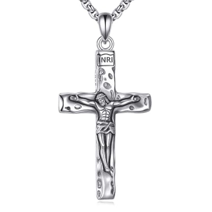 925 Sterling Silver Cross Necklace for Men & Women Crucifix Jesus/Cross Pendant with 22"+2" Stainless Steel Chain Jewelry Gift for Christmas, Father's Day, Mother's Day, Birthday-Gift Box Included - style: B01 Crucifix