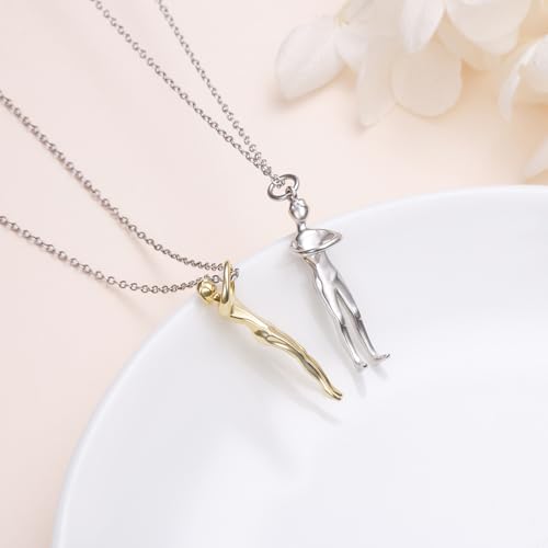 FLYOW S925 Sterling Silver Best Friend Couple Pendant Friendship Sun Moon Lotus Yin Yang Matching Bff Necklace for Women Jewelry - style: Hug-Cut Facet