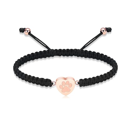 Paw Print Heart Urn Bracelet for Dog Cat Ashes Holder | stainless steel urn bracelet, adjustable size, leak-proof design, customizable engraving, holds pet ashes, memorial gift - color: Rose
