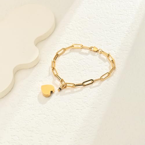 Heart Urn Bracelet for Ashes for Women Men Cremation Jewelry - color: Gold
