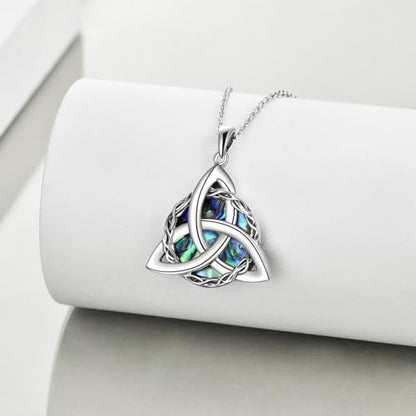 WINNICACA Celtic Knot Necklace 925 Sterling Silver Celtic Pendant Irish Urn Necklace Jewelry Birthday Anniversary Valentine's Day Gifts for Her Women Wife Girlfriend Daughter - style: 1-Celtic Knot Necklace(Abalone)
