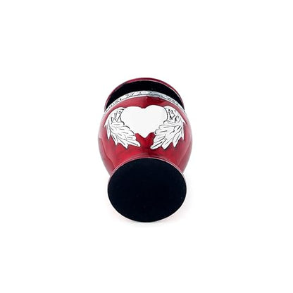 Angel Wings & Heart Cremation Urn (Red Shimmer, Large)' (Red Glossy, Single - Miniatue) - color: Red Glossy