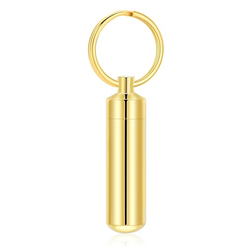Cylinder Urn Necklace for Ashes with Glass Vials Cremation Jewelry Stainless Steel Ash Holder Keepsake Memorial Jewelry with Fill Tool - color: Keychain Gold