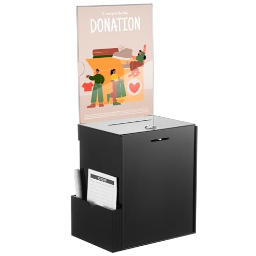 Teling Acrylic Suggestion Box with Card Pocket Safe Donation Box with Lock and Sign Plate for Voting, Charity, Suggestion Collection Supplies(Black,7. 5 x 5 x 8 Inches) - color: Black, size: 7. 5 x 5 x 8 Inches