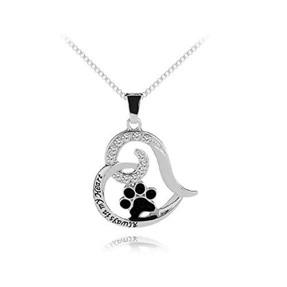 Pet Loss Sympathy Memorial Gift, Always in My Heart Pendant Necklace Jewelry for Loss of Pet Dog Cats Memorial Sympathy Keepsake Gifts for Women Men - size: Black