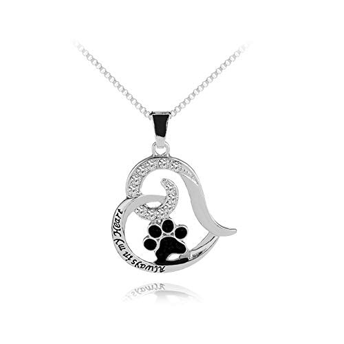 Pet Loss Sympathy Memorial Gift, Always in My Heart Pendant Necklace Jewelry for Loss of Pet Dog Cats Memorial Sympathy Keepsake Gifts for Women Men - size: Black