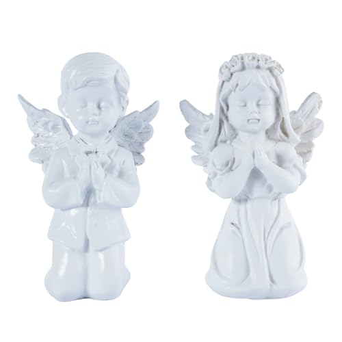 Baptism Gifts for Girl Angel Figurines Set of 2 Praying Boy and Girl Resin Guardian Angel Statue First Communion Gifts for Girls Religious Memorial Decor Confirmation Gift - color: Boy+girl