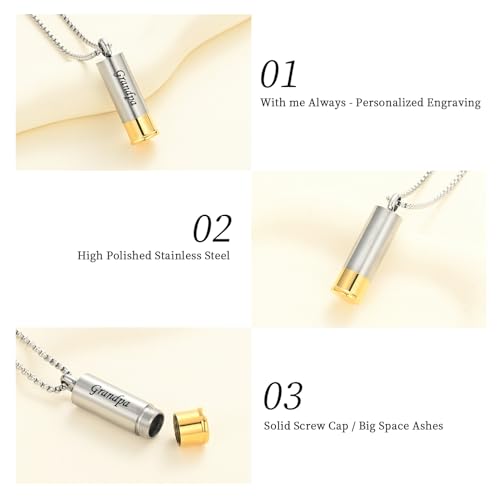 Oinsi Shotgun Shell Cremation Jewelry Urn Necklace For Ashes Of Loved Ones -Dad/Mom/Son/Grandma/Grandpa Cylinder Memorial Locket Pendant Necklace - color: Grandpa