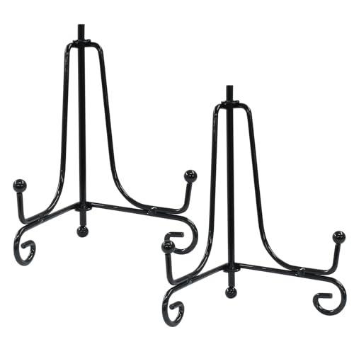 Hordion 2 Pack Plate Stand, 4 Inch Black Iron Easel Photo Display Stand | Plate Holder for Picture Frame Book Tabletop Art Platter