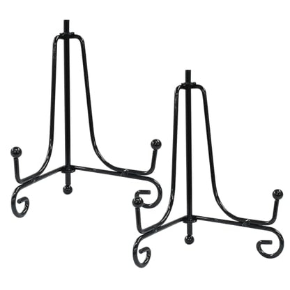Hordion 2 Pack Plate Stand, 4 Inch Black Iron Easel Photo Display Stand | Plate Holder for Picture Frame Book Tabletop Art Platter