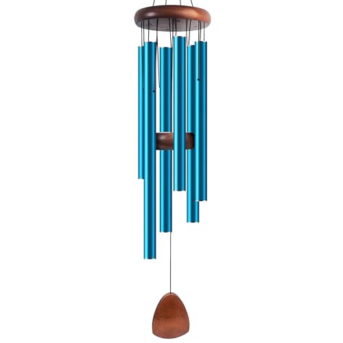 37 Inch Blue Aluminum Wind Chimes, Outdoor Garden | Serene Blue, Deep Resonant Tone, Rustproof Aluminum, Wood Top, All-Weather, Patio Porch Backyard - color: Blue