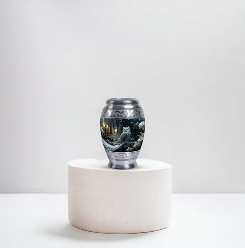 White Owl Sitting White Flower Urn for Ashes Adult Male- Urn for Ashes for Women - Cremation Keepsakes - 3 Inch - Pack of 2 - Small Urns for Remains - Miniature Urns - Loss Memorial - size: Pack Of 2