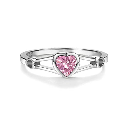 Precious Pieces Heart Birthstone Ring, 925 Sterling Silver | Available in all 12 simulated birthstones for babies, little girls & pinky rings. A meaningful birthday keepsake. - color: 10-October Size 5