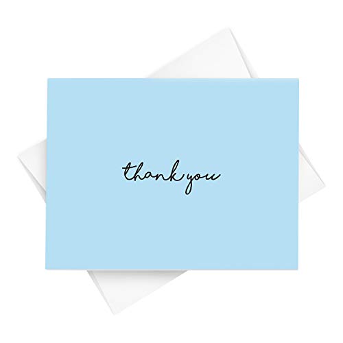 Baby Boy Thank You Card – Elegant Light Blue Greeting for Birthdays, Baby Showers, Weddings, Business – White Blank Interior | 4.25 x 5.5” | Set of 25 Cards & 25 Envelopes - color: Blue