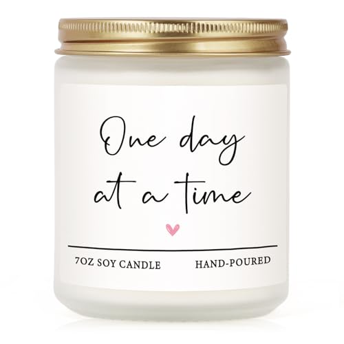 Get Well Gifts for Women Men, Thinking of You Gift-One Day at A Time Candle | Lavender Scented 7oz, Inspirational Breast Cancer Care Present, Encouragement Sympathy Bereavement Christmas Gift
