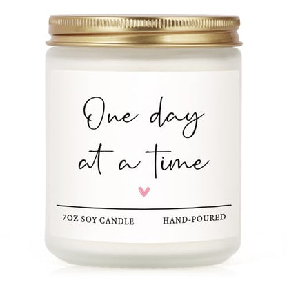 Get Well Gifts for Women Men, Thinking of You Gift-One Day at A Time Candle | Lavender Scented 7oz, Inspirational Breast Cancer Care Present, Encouragement Sympathy Bereavement Christmas Gift